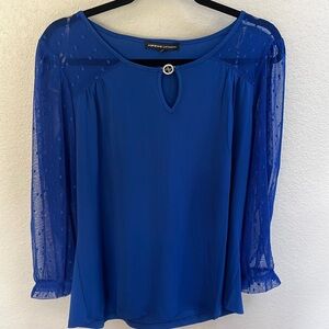 Elegant Royal Blue Top with Sheer Sleeves